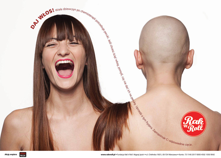 Plakat akcji Daj Włos!, którą wspomogła jedna z klientek Włocławskiego Salonu Fryzur Inspiracja